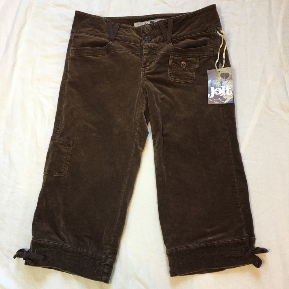 NWT Y2K Jolt Brown Corduroy Cargo Capris, 9